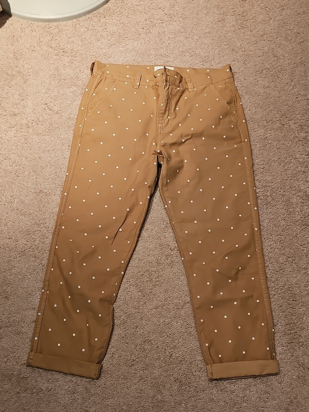 Current/Elliott Tan Chino Pants with White Polka Dots